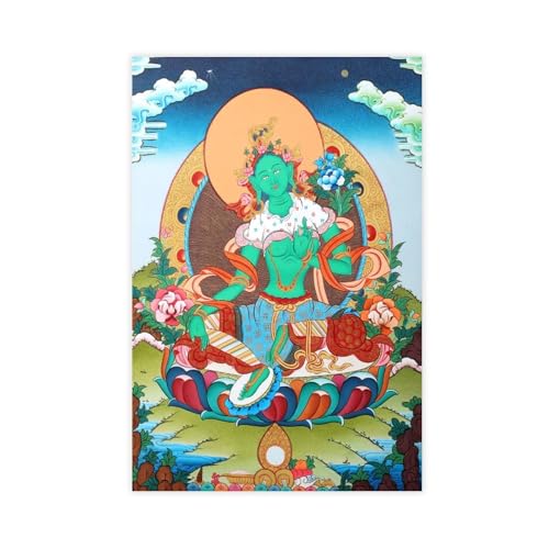 Mother Goddess Green Tara Tibetan Thangka Canvas Poster Wall Art Prints Room Aesthetic Murals Bedroom And Living Decorations Unframe 16x24inch - size: Unframe 16x24inch