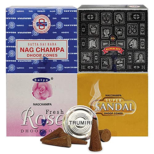 Satya Incense Cones Variety Pack #1 and Cone Incense Burner Bundle with 4 Legacy Fragrances - color: Legacy