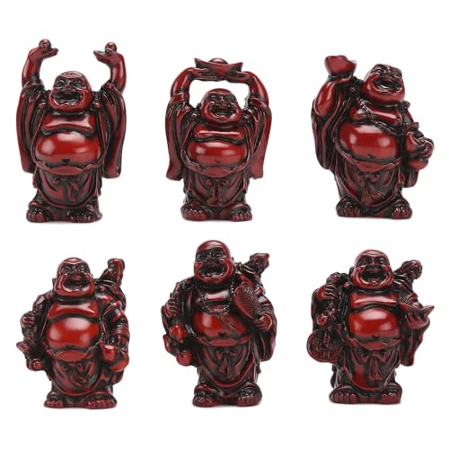 6Pcs 2in Red Resin Laughing Buddha Figurines, Tabletop Lucky Decor - color: 2.5'' Resin Red Set