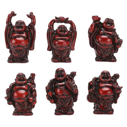 6Pcs 2in Red Resin Laughing Buddha Figurines, Tabletop Lucky Decor - color: 2.5'' Resin Red Set