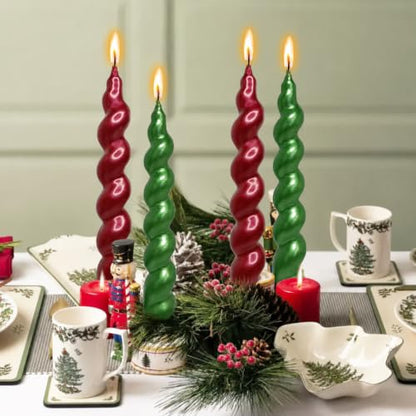 7.5 Inch Red Green Metal Spiral Candles, Set of 4 Unscented for Christmas - color: Metal red green