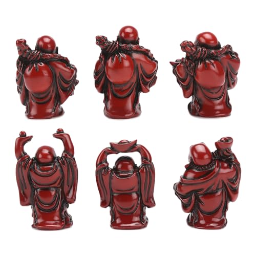 6Pcs 2in Red Resin Laughing Buddha Figurines, Tabletop Lucky Decor - color: 2.5'' Resin Red Set