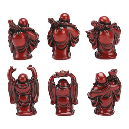 6Pcs 2in Red Resin Laughing Buddha Figurines, Tabletop Lucky Decor - color: 2.5'' Resin Red Set