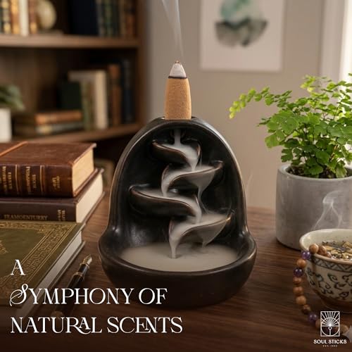 Soul Sticks Backflow Incense Cones – 40 PCS Organic Handmade Cones for Waterfall Burner | 4 Pack Long Lasting Aromatic Scents | Thick White Smoke Incense for Meditation, Spiritual Gift (Sweet Grass) - color: Sweet Grass