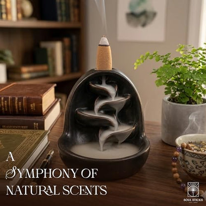 Soul Sticks Backflow Incense Cones – 40 PCS Organic Handmade Cones for Waterfall Burner | 4 Pack Long Lasting Aromatic Scents | Thick White Smoke Incense for Meditation, Spiritual Gift (Sweet Grass) - color: Sweet Grass