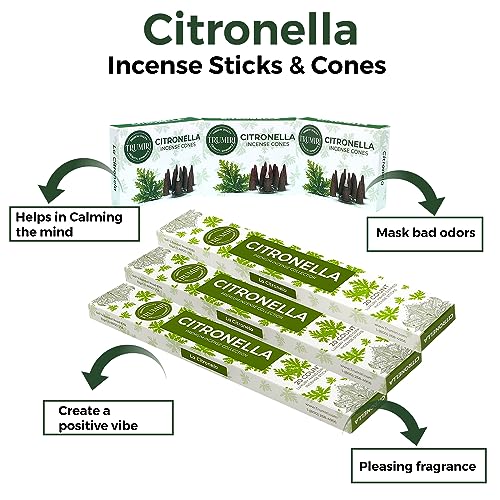 Citronella Incense Sticks & Incense Cones Combo Pack - 60 Insence-Sticks + 30 Insence Cones - Inscense - Incense Cones Scented - Insents - color: Citronella
