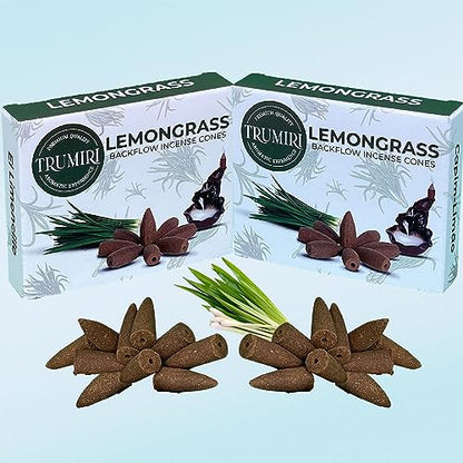 TRUMIRI Lemongrass Backflow Incense - Dual Pack of 10 Cones - Waterfall Effect - color: Lemongrass, size: Pack of 2 (20 Cones)