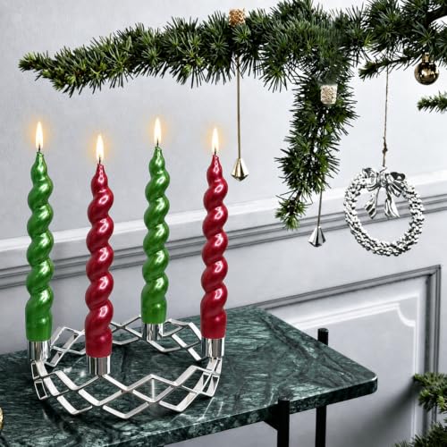 7.5 Inch Red Green Metal Spiral Candles, Set of 4 Unscented for Christmas - color: Metal red green