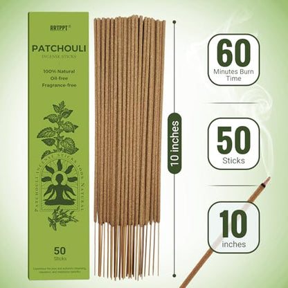 Patchouli Incense Sticks (50 Sticks), 100% Natural sustainably harvested Patchouli Leaves, Suitable for Yoga, Meditation, Relaxation, and Spiritual Purification - color: Patchouli