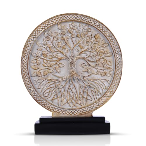 LCCCK Tree of Life Statue, Resin Round Tree Sculpture for Cabinet Decor, Shabby Chic Knick Knacks, Living Room Mantle Entryway Table Top Accent, Symbolic Family Roots Home Decor - color: Gray
