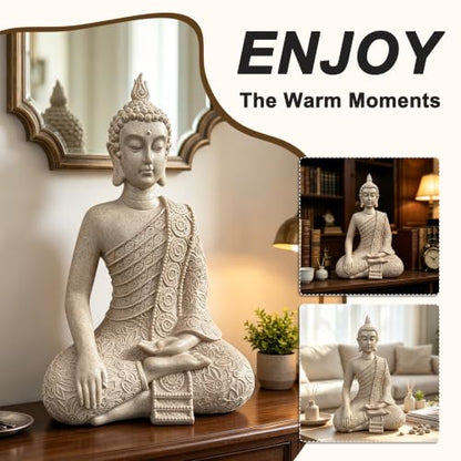 Resin Yellow Sitting Buddha, Buddhism Style Decor and Zen Shelf Aesthetic - color: Yellow