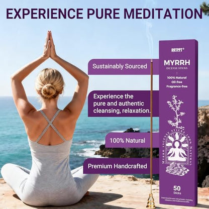 Myrrh Incense Sticks (50 Sticks), 100% Natural sustainably harvested Myrrh Resin, Suitable for Yoga, Meditation, Relaxation, and Spiritual Purification - color: Myrrh