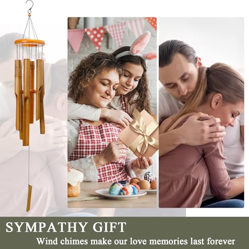 Bamboo Wind Chime for Outside, Wooden Wind Chimes Garden Memorial Gifts - size: 38" Plain