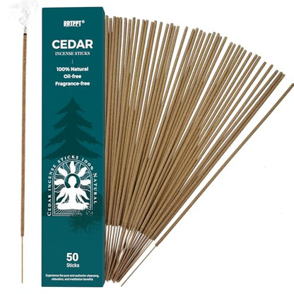 Cedar Incense Sticks (50 Sticks), 100% Natural sustainably harvested Cedar, Suitable for Yoga, Meditation, Relaxation, and Spiritual Purification - color: Cedar