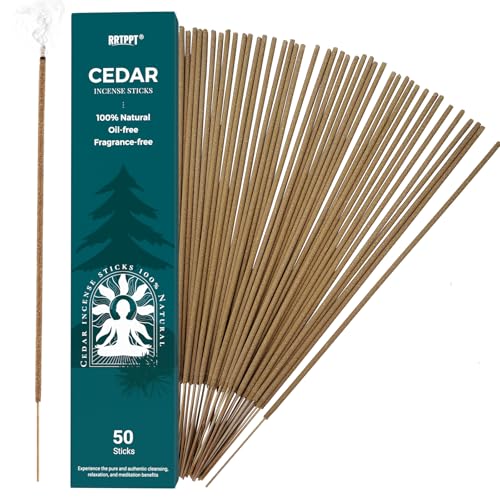 Cedar Incense Sticks (50 Sticks), 100% Natural sustainably harvested Cedar, Suitable for Yoga, Meditation, Relaxation, and Spiritual Purification - color: Cedar