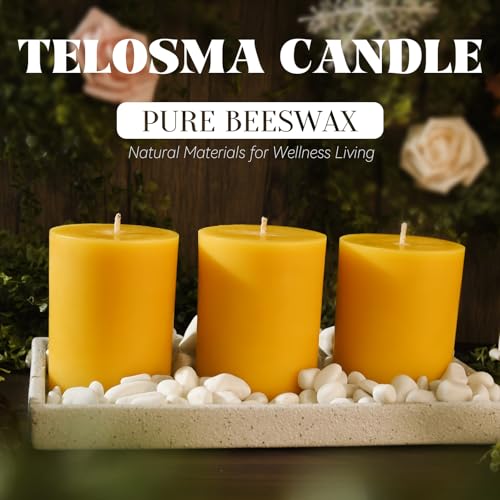 3 inch Wide Natural Yellow Beeswax Pillar Candles, 4 inch Tall - 3 Pack - size: 3x4 inch