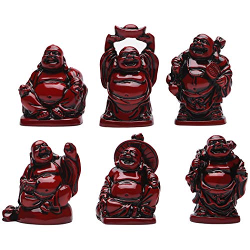 6Pcs 2in Red Resin Laughing Buddha Figurines, Tabletop Lucky Decor - color: 2'' Resin Red Set