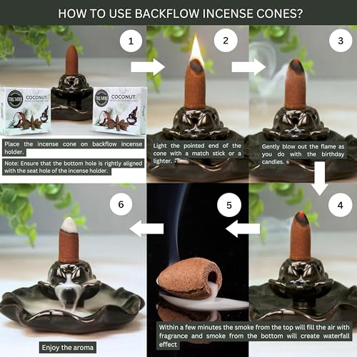 TRUMIRI Coconut Backflow Incense Cones - Total 20 Incense Cones Waterfall - Dual Pack of 10 Incense Backflow Cones - Waterfall Incense Cones - Incense Waterfall Cones - color: Coconut, size: Pack of 2 (20 Cones)