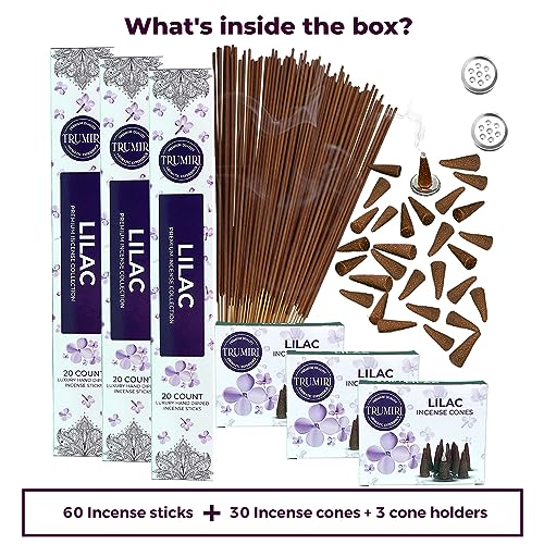 Lilac Incense Sticks & Incense Cones Combo Pack - 60 Insence-Sticks + 30 Insence Cones - Inscense - Incense Cones Scented - Insents - color: Lilac