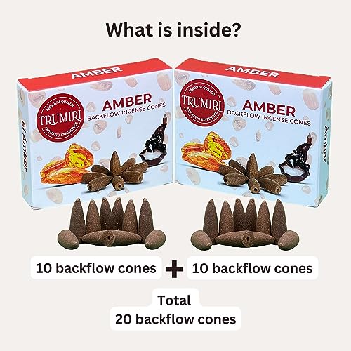 TRUMIRI Amber Backflow Incense Cones - Total 20 Incense Cones Waterfall - Dual Pack of 10 Incense Backflow Cones - Waterfall Incense Cones - Incense Waterfall Cones - color: Amber, size: Pack of 2 (20 Cones)