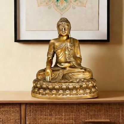 Buddha Statue Brass Buddha 7.5" 2.6lb for Indoor Altar and Meditation