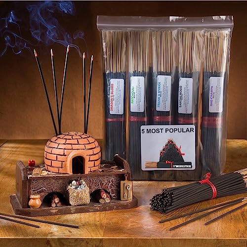 Floral Scents 11'' Incense Sticks - Variety Set 500 Pack - 11 inch - 5 Bundles 100 Sticks Per Fragrance Scent. Set Features Lychee, Op-ium, Somali Rose, Tuberose, Ylang
