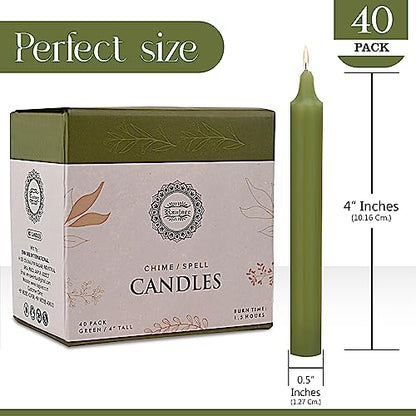 Raajsee Unscented Mini Taper Candles (Green) – 4 Inch Height × 0.5 Inch Diameter | Smokeless & Dripless | Paraffin Wax with Cotton Wicks | Long Burning (Pack of 20) - color: Green, size: 4 Inch - Pack of 40