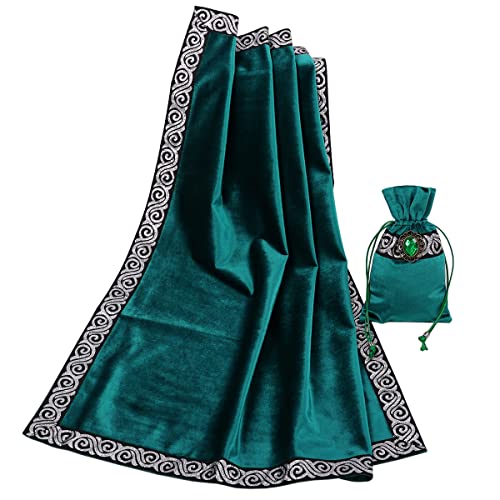 BLESSUME Wicca Square Altar Tarot Table Cloth for Reading with Card Pouch 24.4 * 24.4 inch (Green 1) - color: Green 1