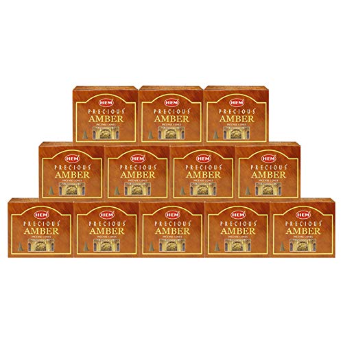 TRUMIRI Precious Amber Incense Cones & Cone Incense Burner Bundle: 120pcs (12 Sets of 10pcs) - color: Precious Amber