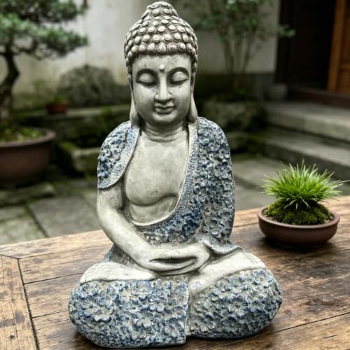16.14" Weatherproof Buddha Garden Statue, Resin Meditating Zen Sculpture with Blue Accents, Outdoor Indoor Meditation Figurine for Patio, Yard, Lawn, Balcony & Home Decor - color: Buddha