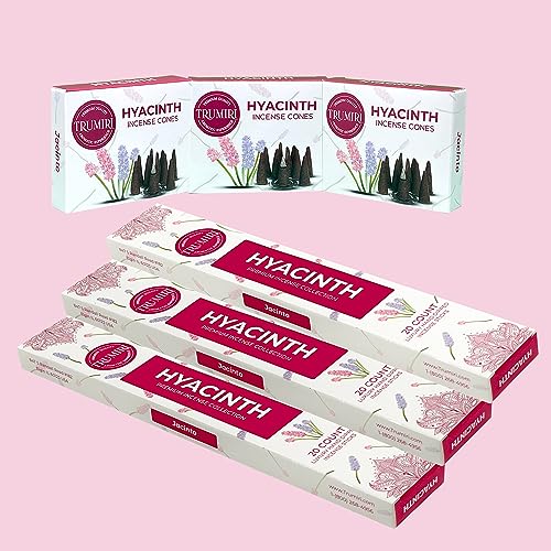 Hyacinth Incense Sticks & Incense Cones Combo Pack - 60 Insence-Sticks + 30 Insence Cones - Inscense - Incense Cones Scented - Insents - color: Hyacinth