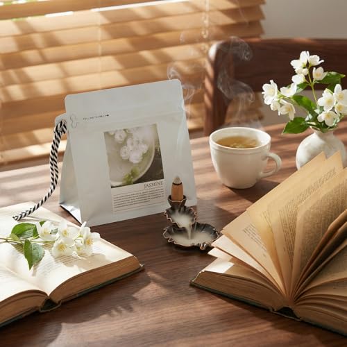 Jasmine Backflow Incense Cones - 50 Large Waterfall Back Flow Cones Scented - Includes 1 backflow Incense Burner