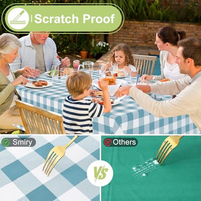 Smiry Picnic Table Cloth, Vinyl Tablecloths with Flannel Backing, 52"x70" - color: Aquamarine & White, size: 70" x 52" (Rectangular)