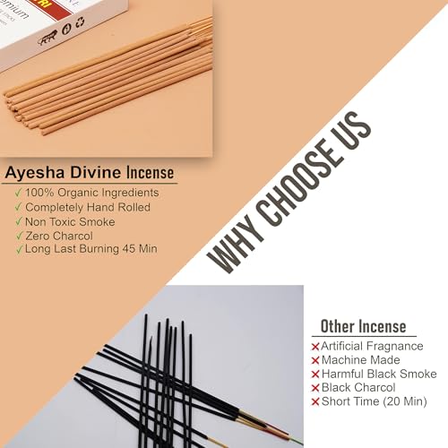 Incense Sticks 8 Inch, Made from Temple Flowers, Sandalwood and Frankincense Blend, Includes Incense Burner Stand, 80 Count, Long-Lasting Aroma for Meditation, Yoga, Home