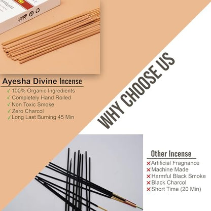 Incense Sticks 8 Inch, Made from Temple Flowers, Sandalwood and Frankincense Blend, Includes Incense Burner Stand, 80 Count, Long-Lasting Aroma for Meditation, Yoga, Home