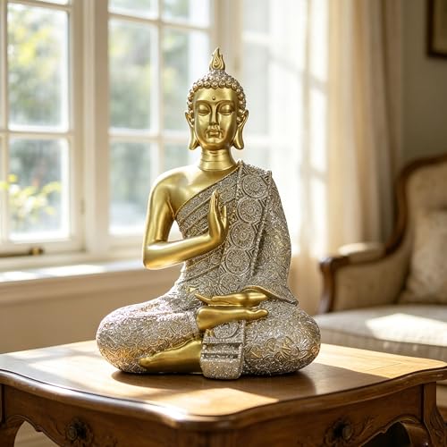 Gold Buddha Statue Gold Decor Meditation Gifts Indoor Statue for Zen Art - color: Abhaya Mudra