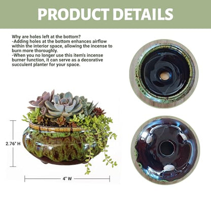 Incense Burner with Calabash Incense Stick Holder - Porcelain Charcoal Censer for Use with Resin Granular Powder Cone or Coil Incense (Fambe Green) - color: Fambe Green