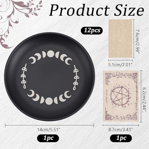 1 Set Altar Ritual Plate Bowl Stainless Steel Moon Shape Altar Bowl Flat Round Black Metal Astrology Tarot Offering Plate with Tarot Cards Ritual Offering Bowl for Witchcraft Wiccan - color: Moon Black