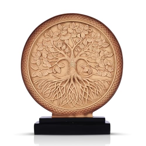 LCCCK Tree of Life Statue, Resin Round Tree Sculpture for Cabinet Decor, Shabby Chic Knick Knacks, Living Room Mantle Entryway Table Top Accent, Symbolic Family Roots Home Decor - color: Wood Color