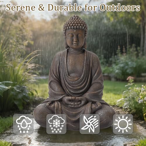 9.8" Buddha Statue Outdoor, Resin Garden Buddha Statue, Buddha Statues Indoor for Home Decor, Buddha Garden Statues Zen Decor for Yard, Patio, Lawn