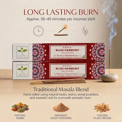 Earth Satya Bliss Harmony Perfumed Incense Sticks 15g (Pack of 6) Hand Rolled Natural Incense for Meditation Relaxation and Home Fragrance - size: Pack of 6