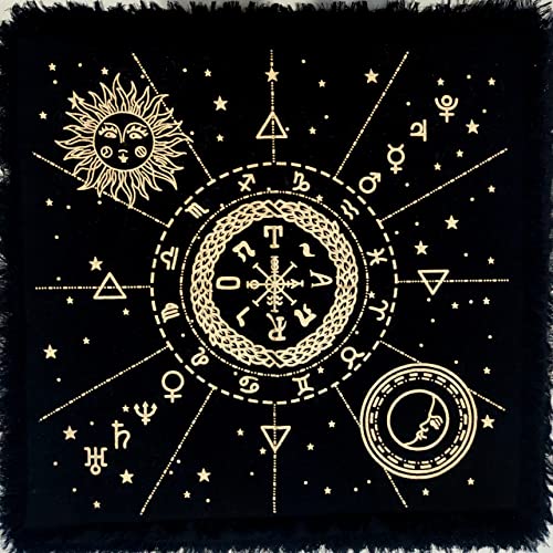 INDIAN CRAFT CASTLE Altar Cloth Tarot Cards Table Napkins Witchcraft Supplies Tablecloth Square Alter Pagan Spiritual Celestial Deck Cloth with Fringes 12 Constellation Gold 18 x 18 Inches - color: 12 Constellation Gold, size: 18" x 18" (Square)