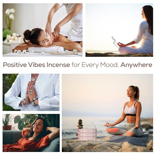Satya Positive Vibes Incense Sticks, Satya Bng (Bangalore) Insenses 15gmx3 Pack (45 GMS) with Raajsee Incense Holder Bundle, Satya Nagchampa Natural Incense - color: Positive Vibes