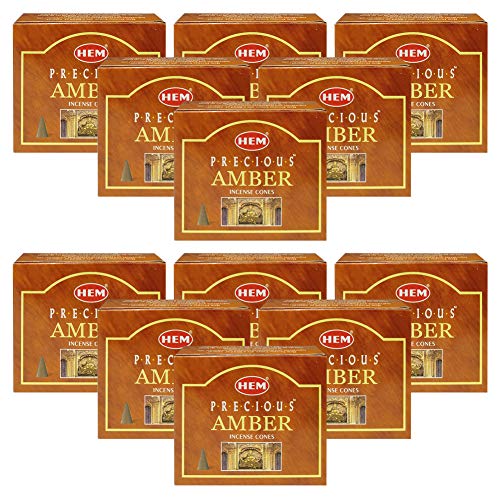 TRUMIRI Precious Amber Incense Cones & Cone Incense Burner Bundle: 120pcs (12 Sets of 10pcs) - color: Precious Amber