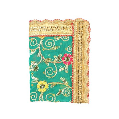 Decorative Mat Aasan Cloth Chunari Puja Chunar Silk Cloth (Size:- 21 Inch x 15 Inch) Aasan Mat for Indian Traditional Cultural Navratri Festival Decor Statue Frame Idol Temple Home Decor(Green)