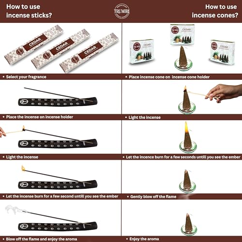 Cedar Incense Sticks & Incense Cones Combo Pack - 60 Insence-Sticks + 30 Insence Cones - Inscense - Incense Cones Scented - Insents - color: Cedar