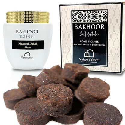 Mamoul Oud Saffron 80g (Pressed Resin Disks) | Use with Incense Coal or Electric Bukhoor Burner (Oud Charcoal) | Hair Bakhoor and Arabic Perfume for Women | Eid Gift Ideas and Islamic Gifts for Women