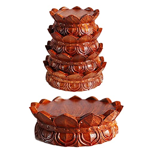 Circular Wooden Lotus Carved Base Rosewood Vase Teapot Lamp Display Stand - size: 3.3''Inside Diameter