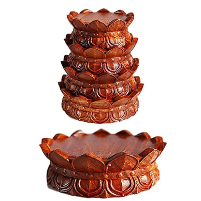 Circular Wooden Lotus Carved Base Rosewood Vase Teapot Lamp Display Stand - size: 3.3''Inside Diameter
