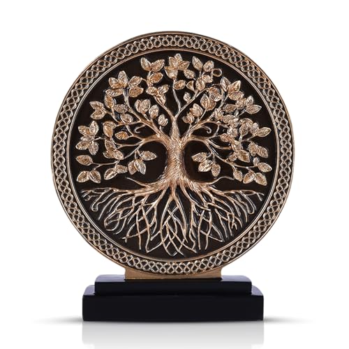 LCCCK Tree of Life Statue, Resin Round Tree Sculpture for Cabinet Decor, Shabby Chic Knick Knacks, Living Room Mantle Entryway Table Top Accent, Symbolic Family Roots Home Decor - color: Black Gold